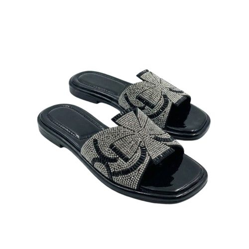 Black Embellished Slide Sandals