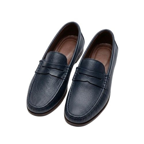 Mens Classic Textured Navy Loafers