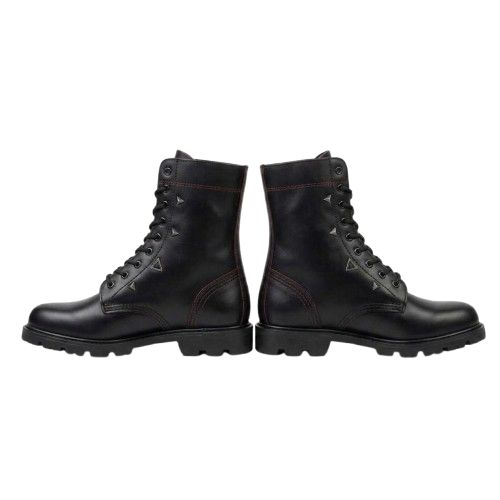 Black High Top Combat Boots with Red Stitching