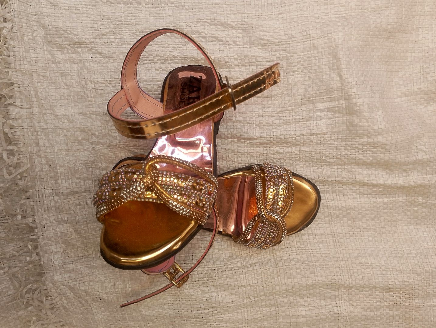 Luxury Rose Gold Rhinestone Bow Flat Sandals for Women