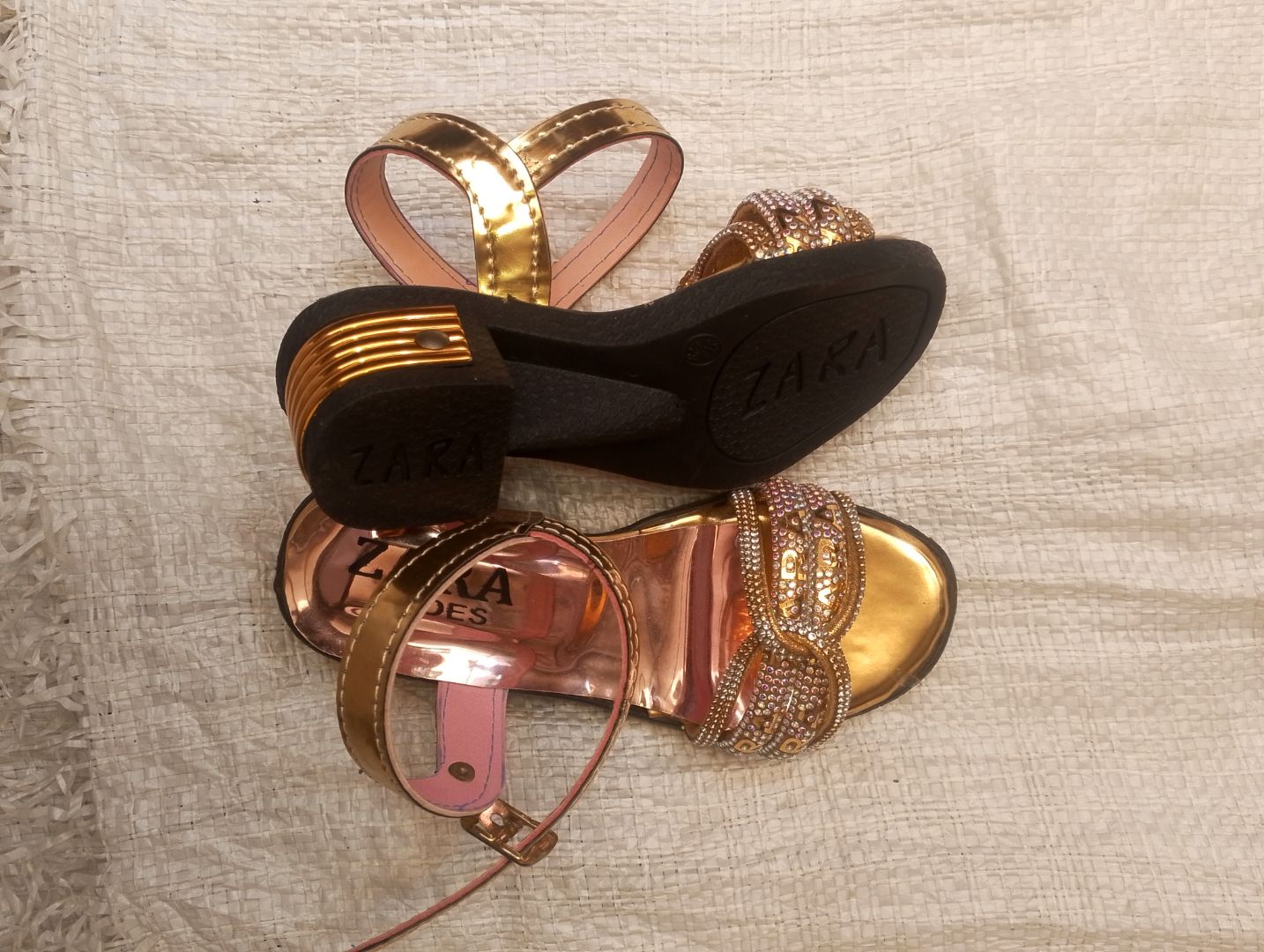 Luxury Rose Gold Rhinestone Bow Flat Sandals for Women