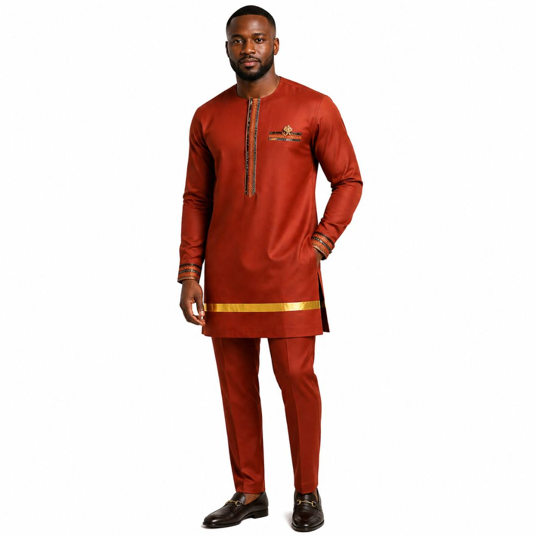 Premium Rust Orange Traditional Fabric