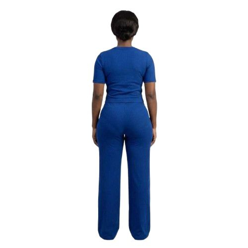 Ribbed Henley Tee and Trousers Lounge Set