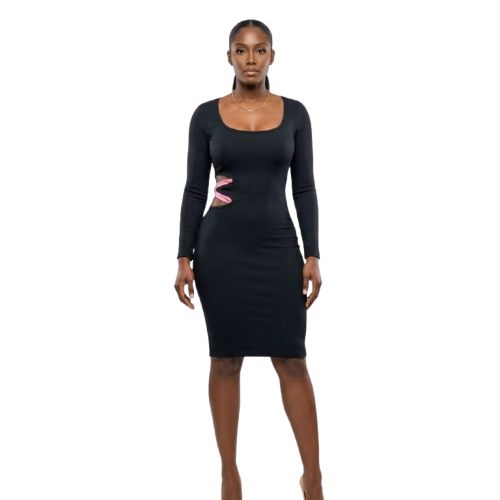 Long Sleeve Square Neck Mini Dress with Side Cut Out Detail