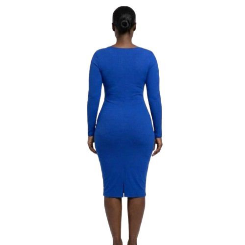 Ruched V Neck Long Sleeve Bodycon Mini Dress