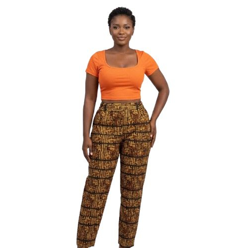 Scoop Neck Top and Geometric Print Trousers Set
