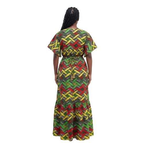 Vibrant Patterned Maxi Dress with Drawstring Waist