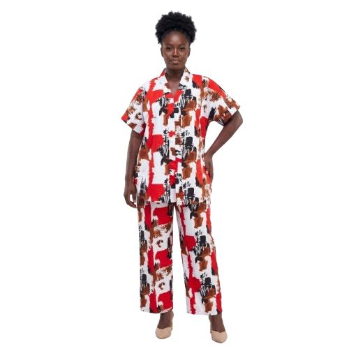 Abstract Red and Black Patterned Two Piece Set