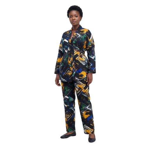 Multicolor Abstract Geometric Two Piece Loungewear Set