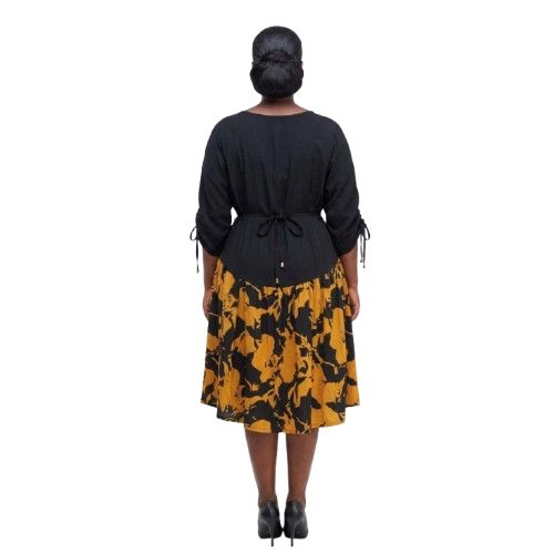 Black and Yellow Floral Border Print Dress