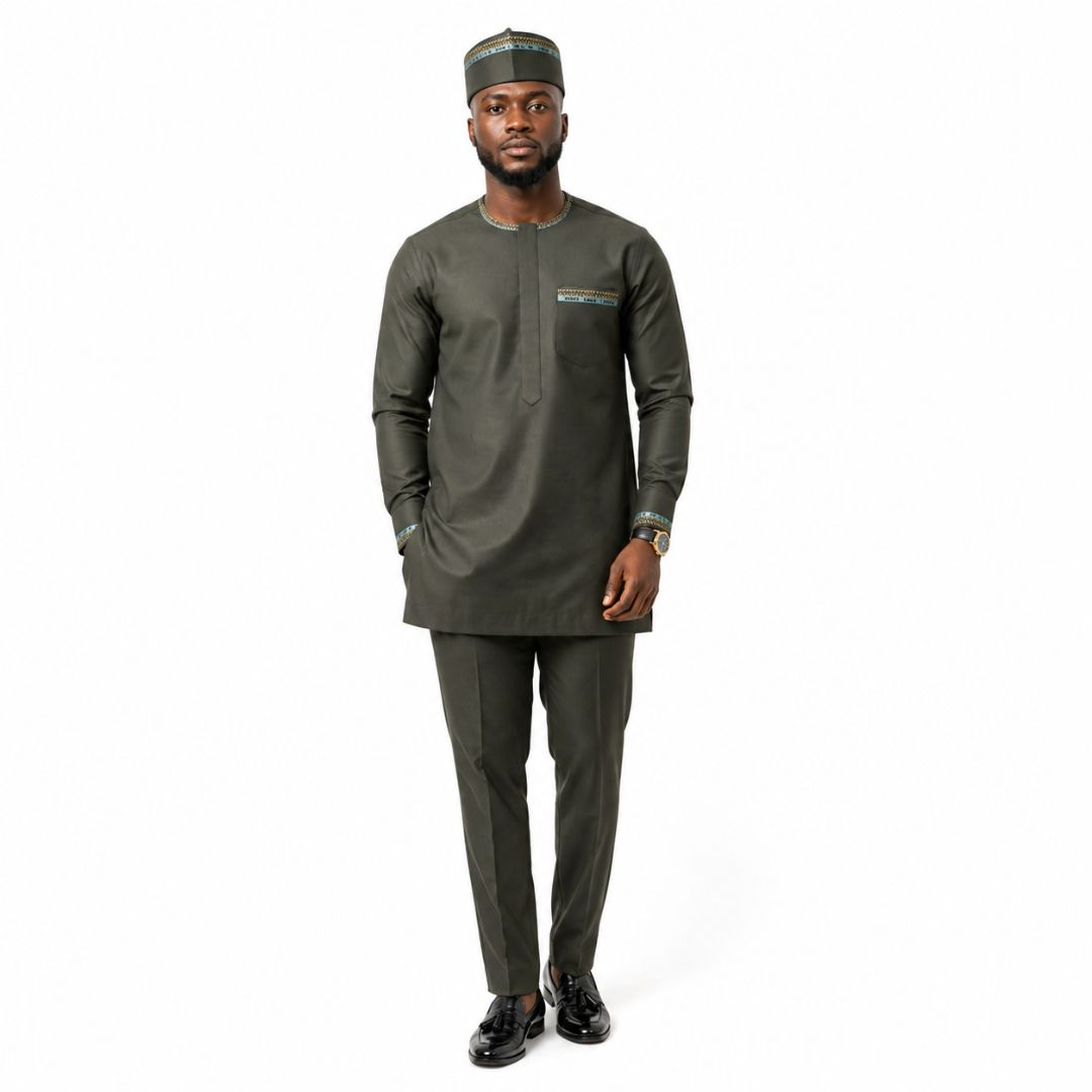 Premium Olive Green Traditional Fabric