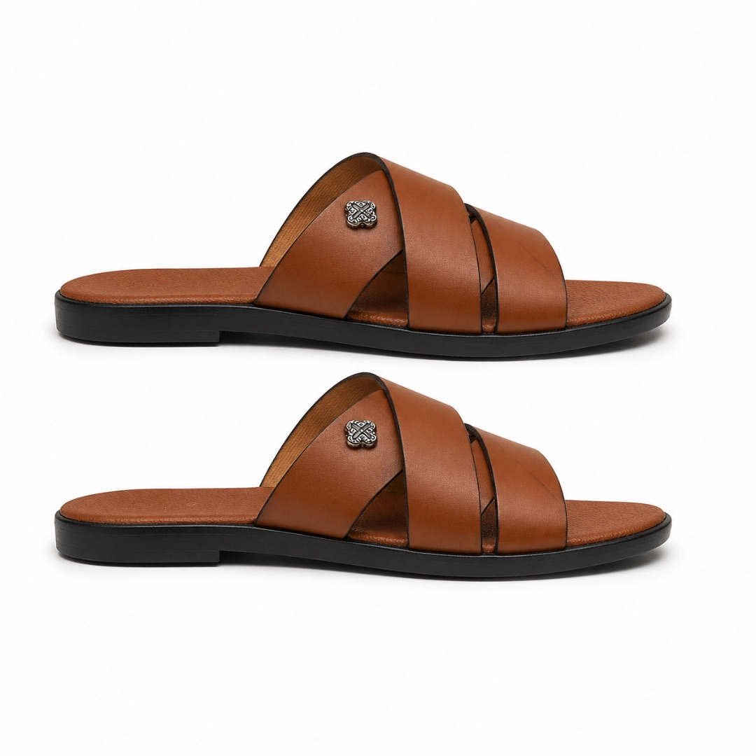 Quality Men Brown Multi Strap Casual Slip On Sandals