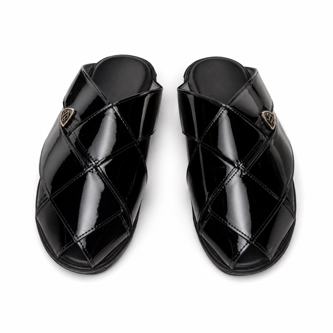 Quality Black Quilted Cross Strap Casual Slippers