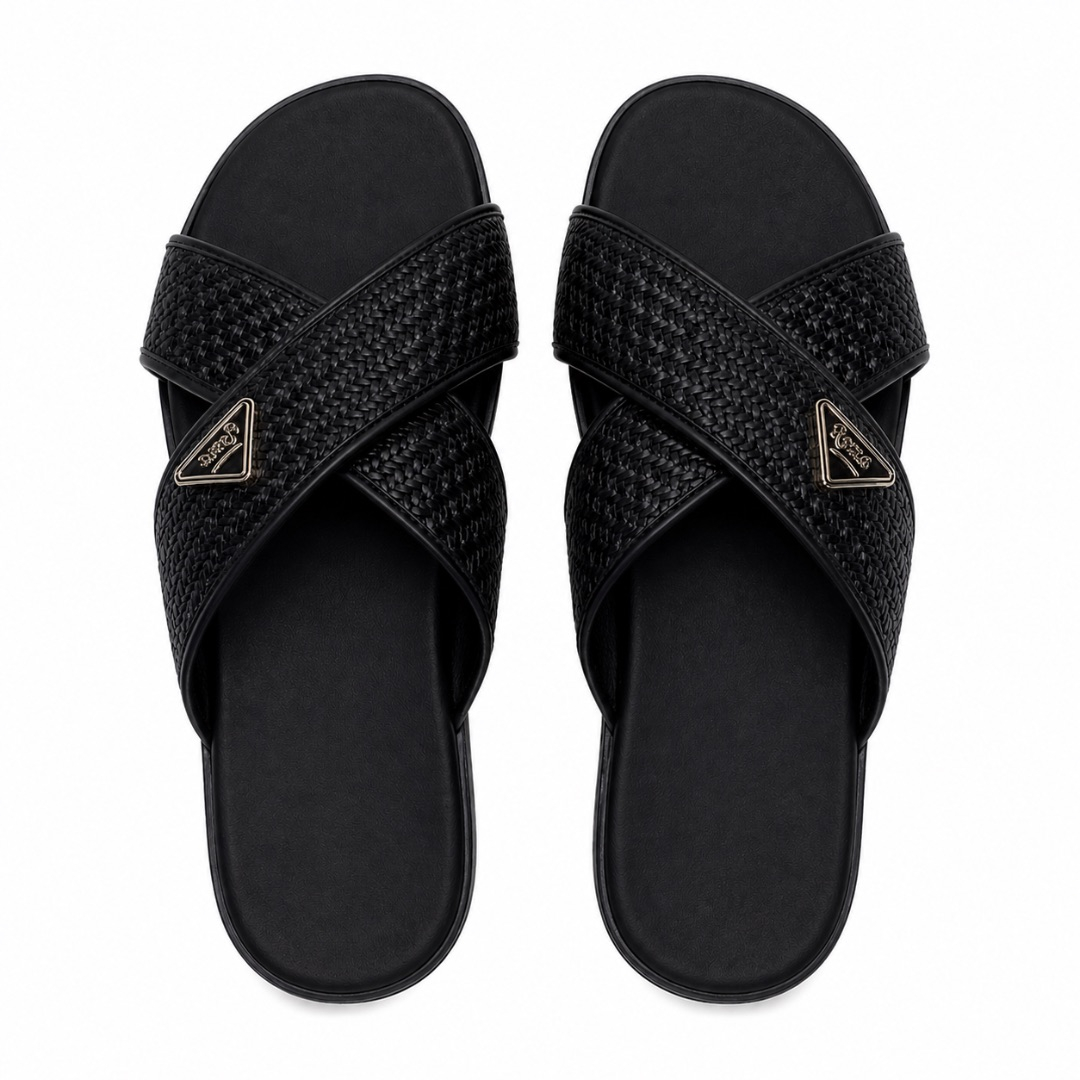 Mens Woven Cross Strap Slide Sandals
