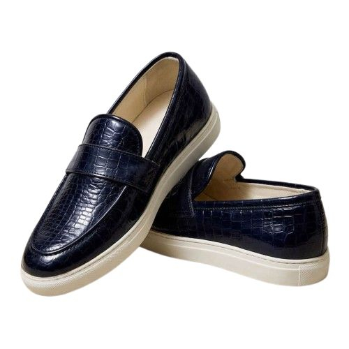 Black Croc Embossed Platform  Loafers with  Gold Horsebit Detail