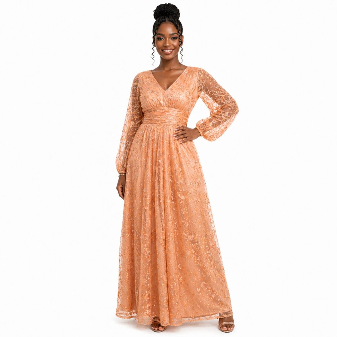 Sheer Embroidered Lace fabric with Floral Pattern