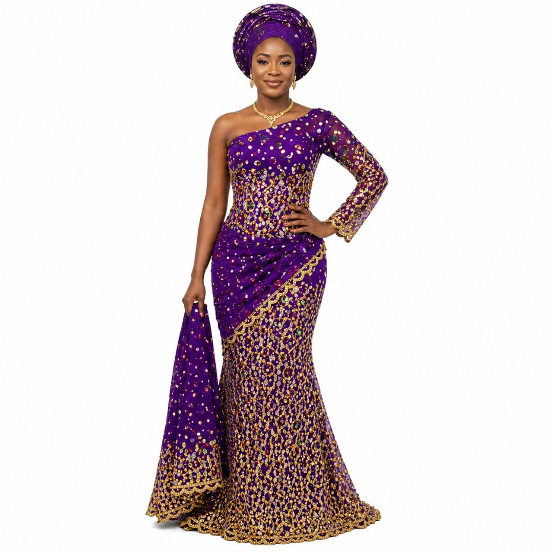 Luxury Purple Indian George lace material