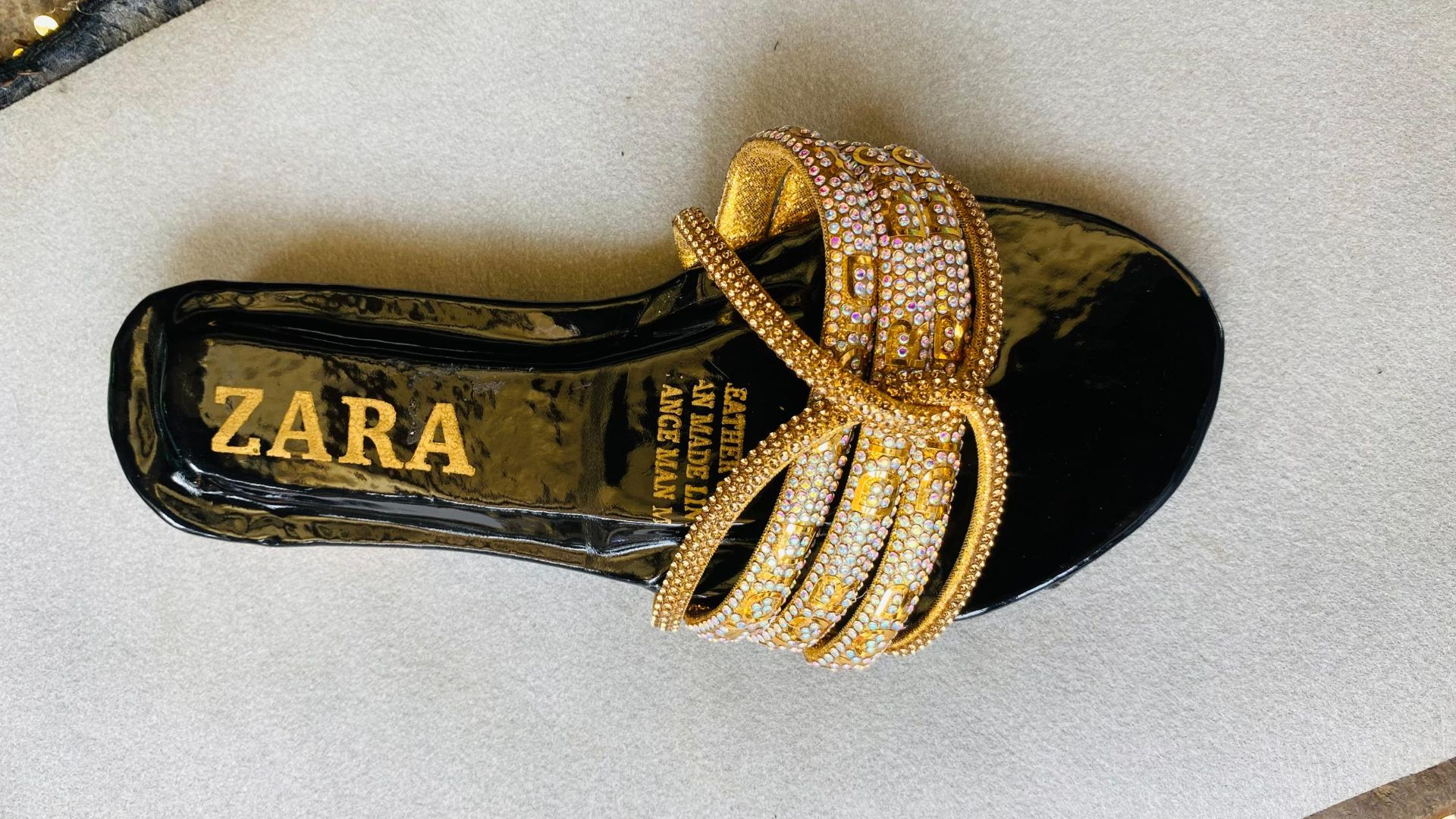 Gold Embellished Multi Strap Slide Sandals