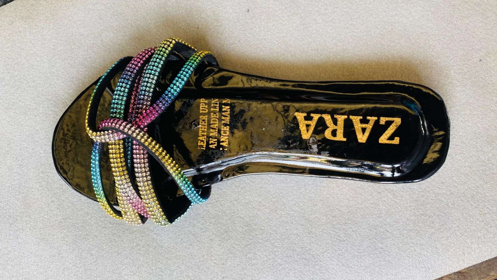 Multi Color Crystal Rainbow Strap Slide Sandals