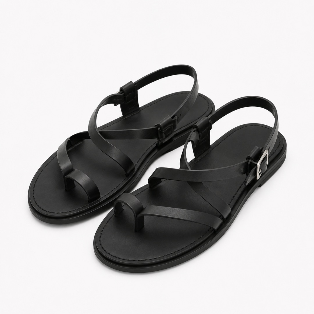 Premium Men  Classic Black Leather Gladiator Sandals with Adjustable Ankle Straps