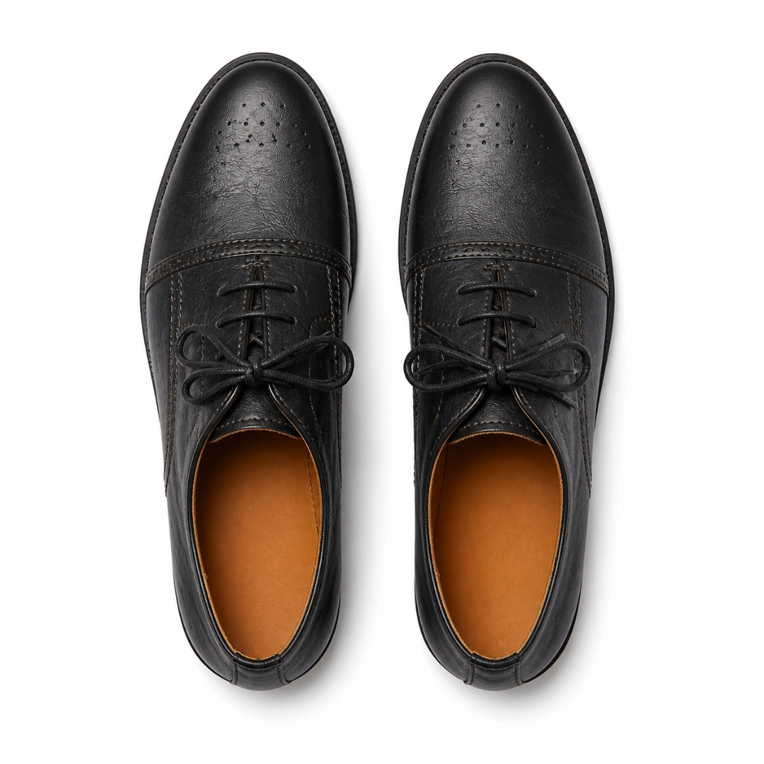 Mens Black Leather Cap Toe Lace up Shoes