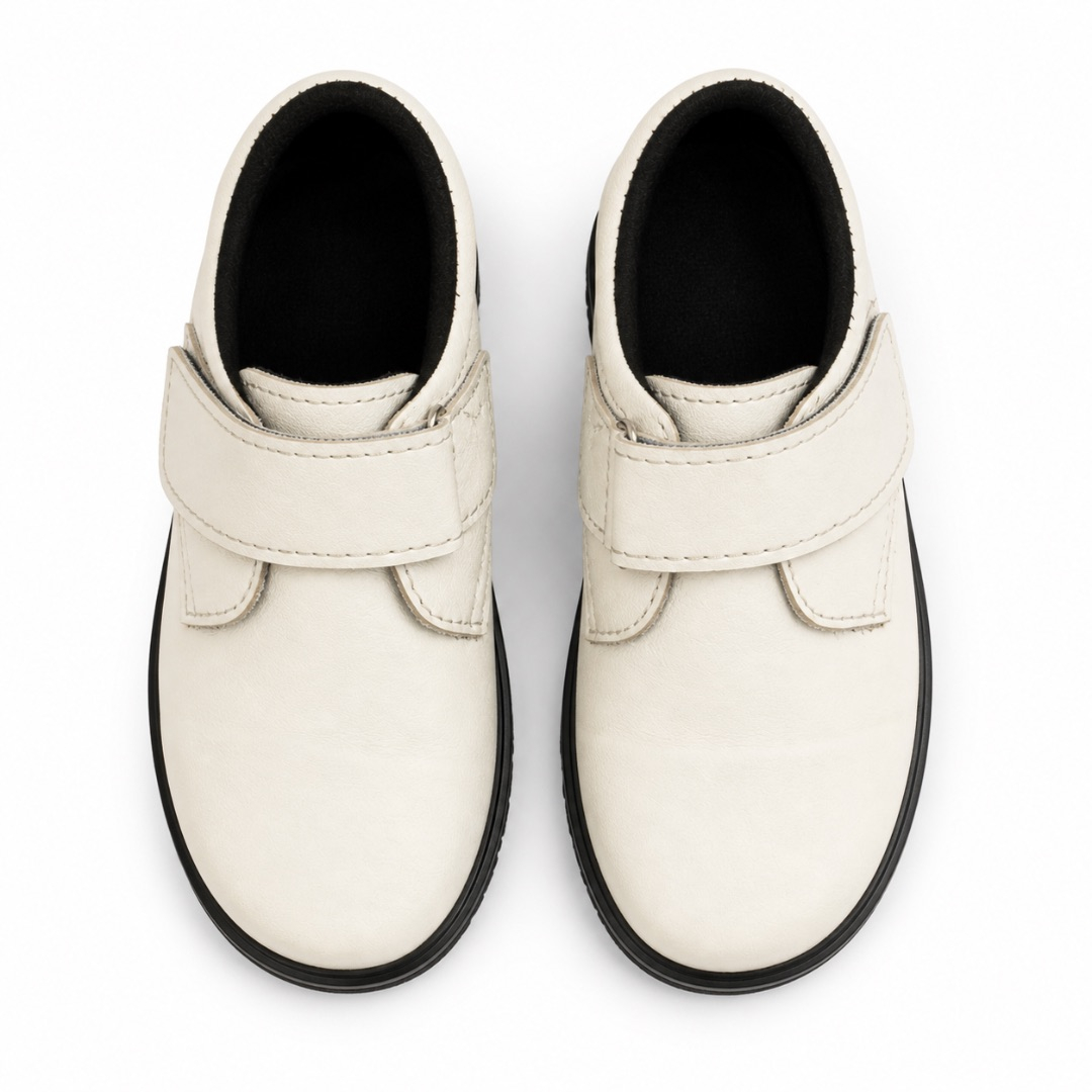 Kids White Leather Hook and Loop Shoes