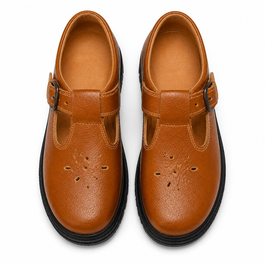 Kids Brown Leather Monk Strap kortina Shoes
