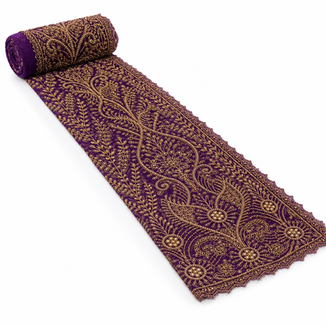 Purple Embroidered Lace Fabric