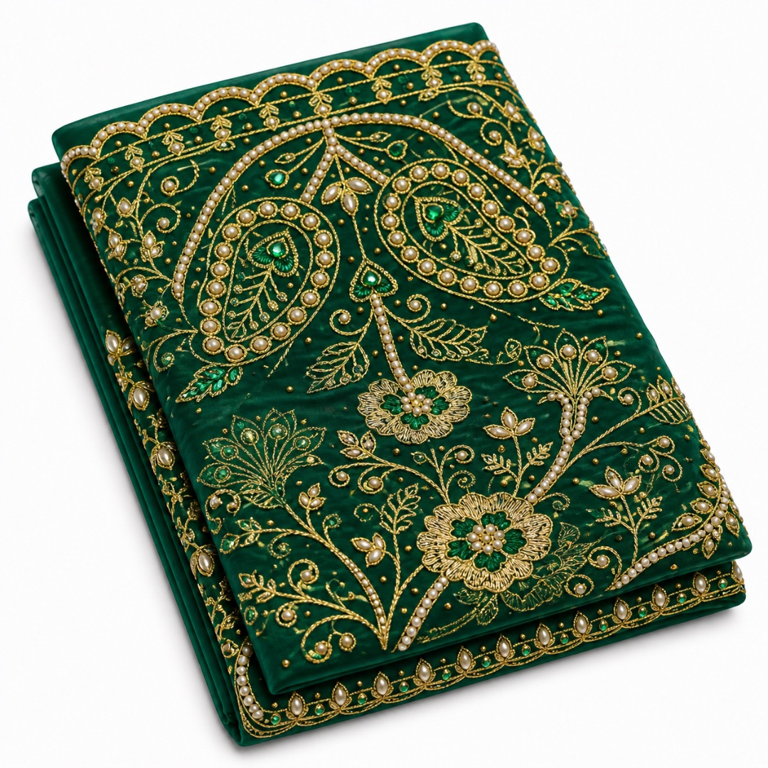 Luxury Emerald Green Embroidered Lace Material
