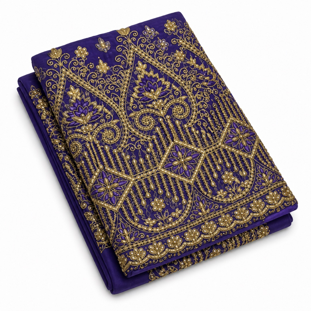 Luxury Royal Blue Embroidered Lace Material