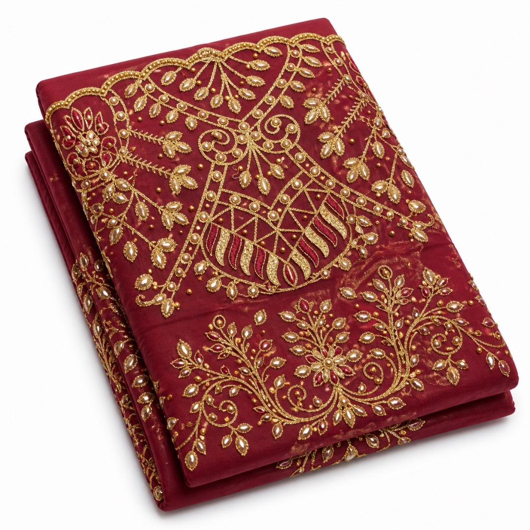 Luxury Wine Red Embroidered Lace Material