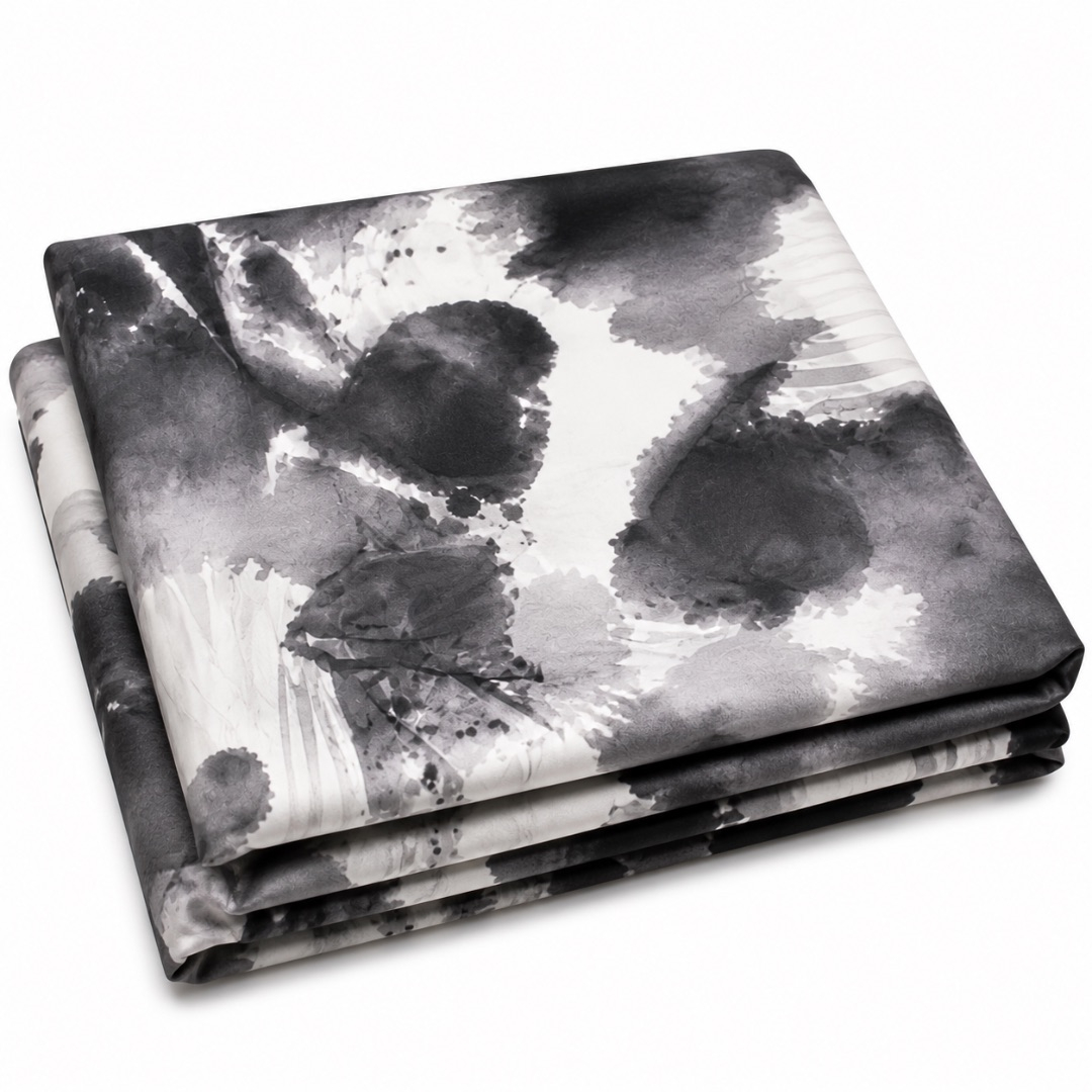Black and White Abstract Marble Print Fabric    Soft Flowing Luxury Material