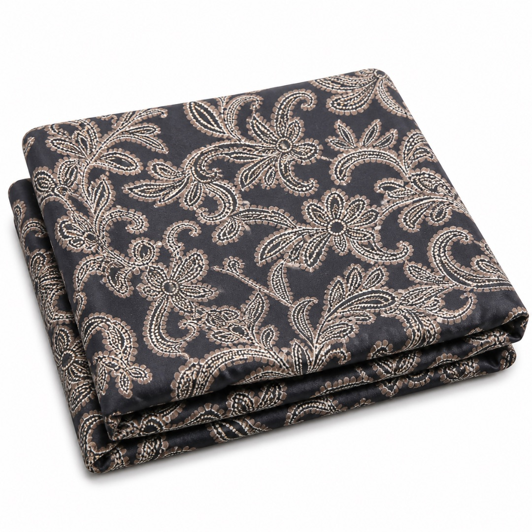 Black and Gold Damask Print Fabric     Luxury Floral Ornamental Pattern Material