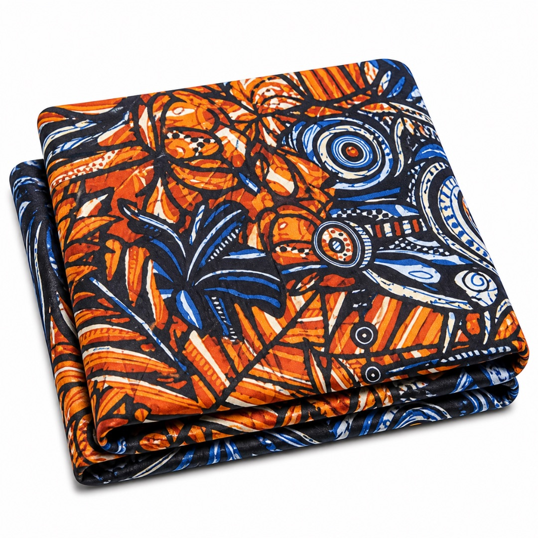 Multicolor Ankara Print Fabric    Bold Orange and Blue African Pattern Material