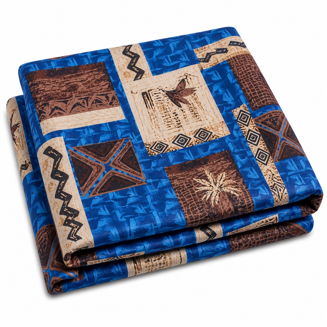Blue Patchwork Print Fabric      Multicolor Ethnic Pattern Soft Material