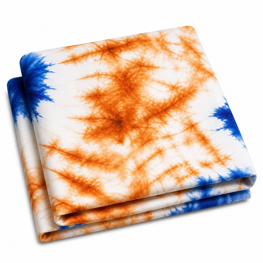 Orange and Blue Tie Dye Fabric     Soft Abstract Pattern Material