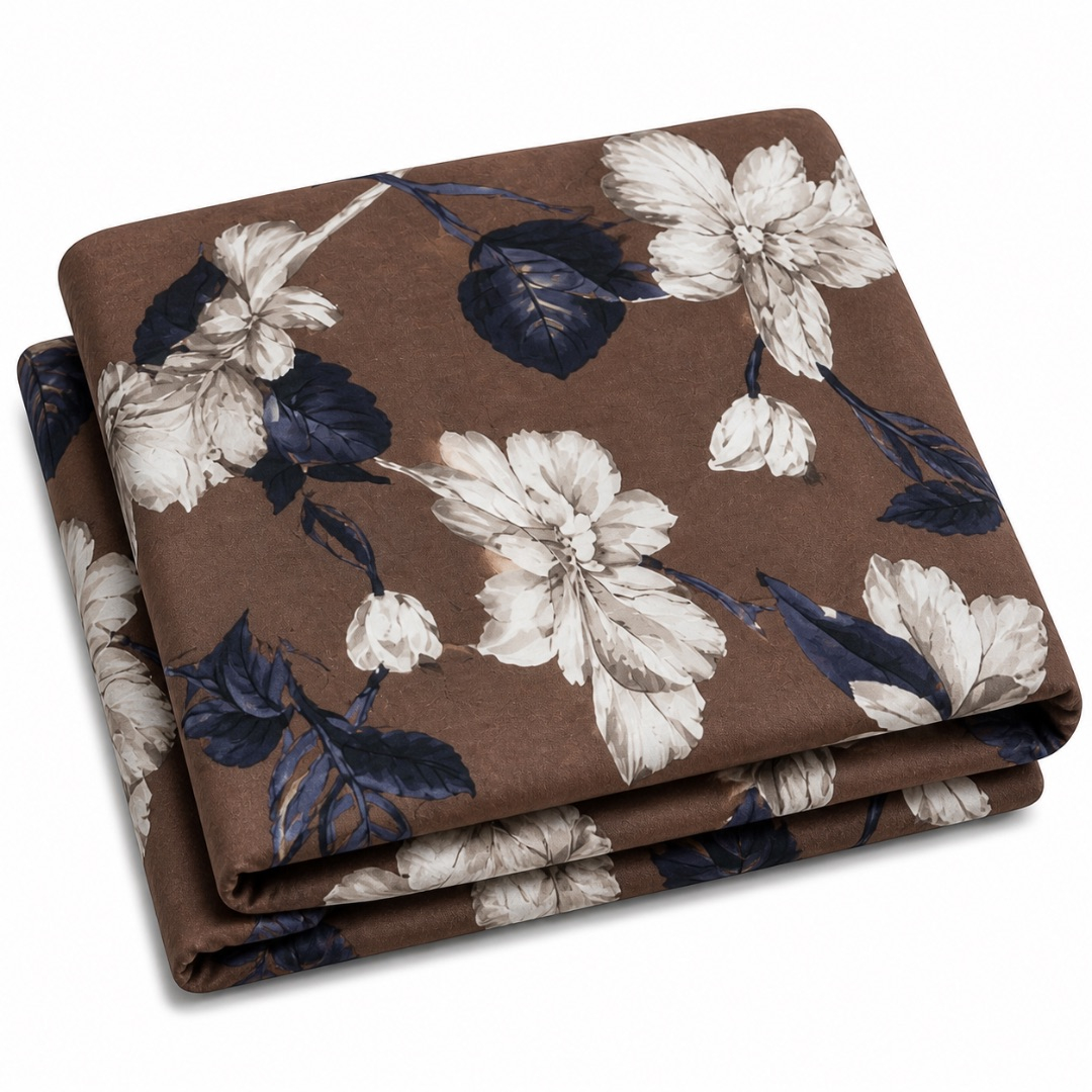 Brown Floral Print Fabric    Elegant Soft Pattern Material