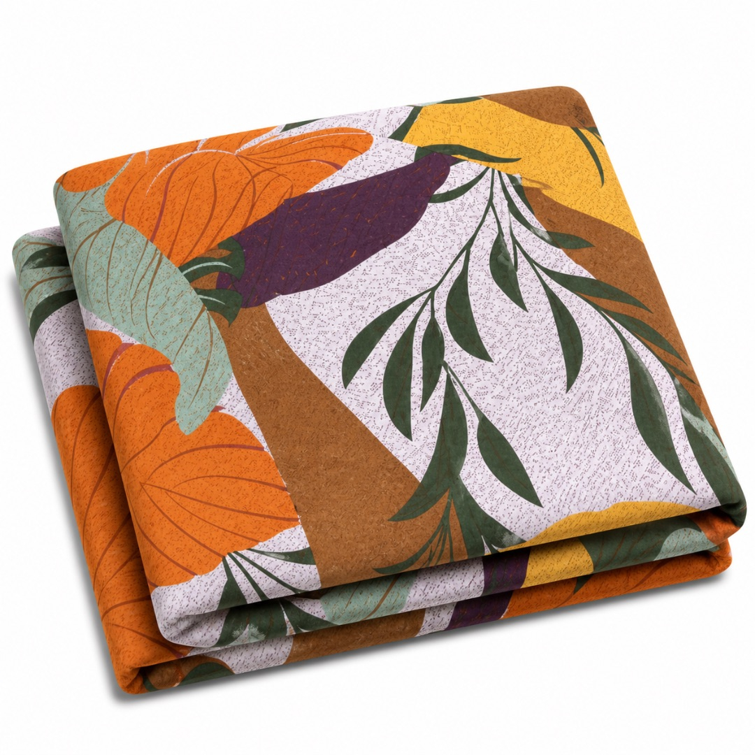 Autumn Botanical Print Fabric       Warm Earth Tone Leaf Pattern Material