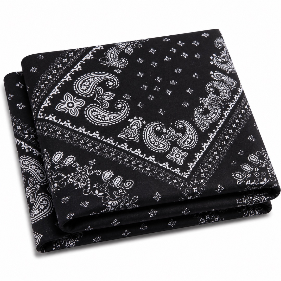 Classic Bandana Print Fabric      Black and White Paisley Pattern Material