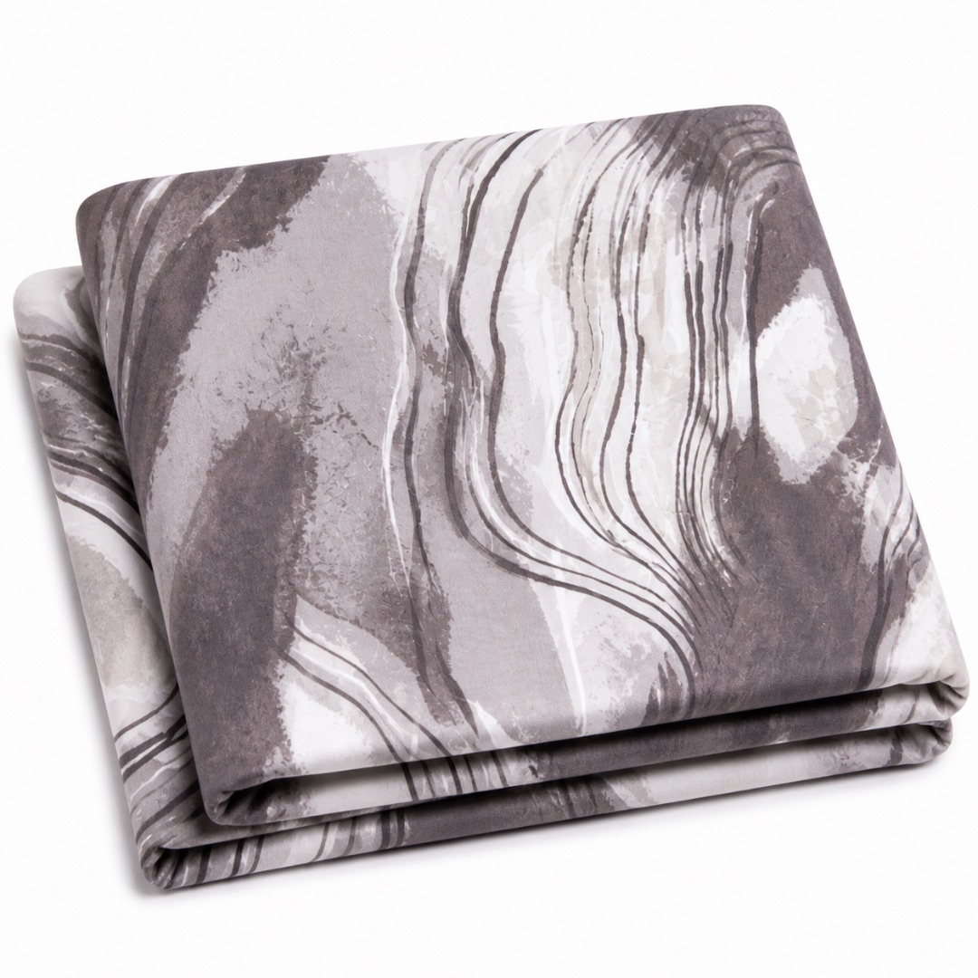 Monochrome Marble Flow Fabric     Grey Abstract Wave Pattern Material