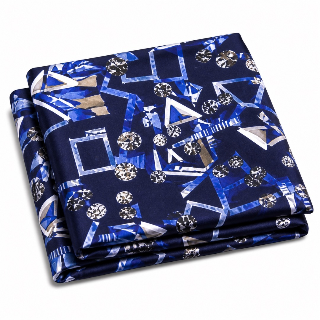 Royal Blue Geometric Print Fabric      Abstract Modern Pattern Material