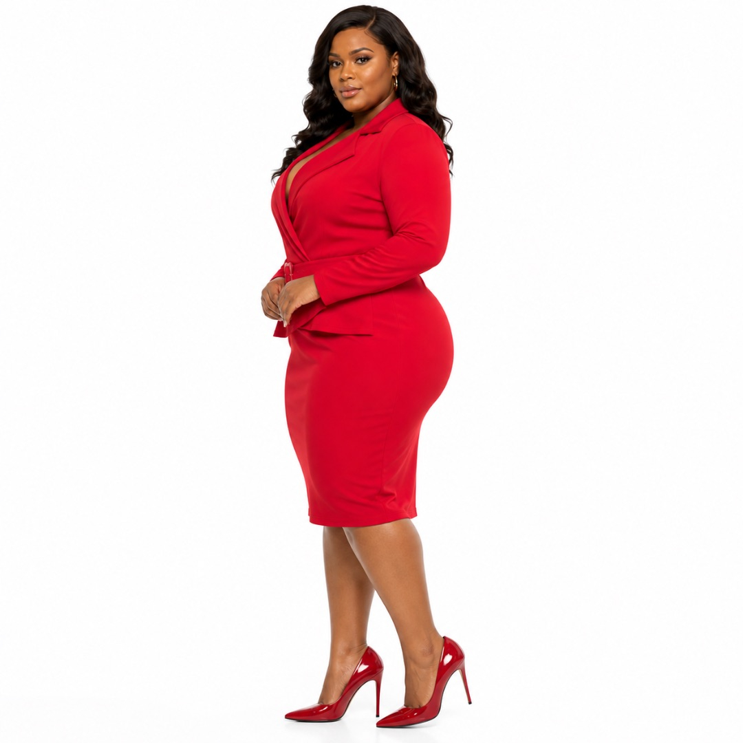 Red Bodycon Blazer Dress     Tailored Elegant Knee Length Outfit