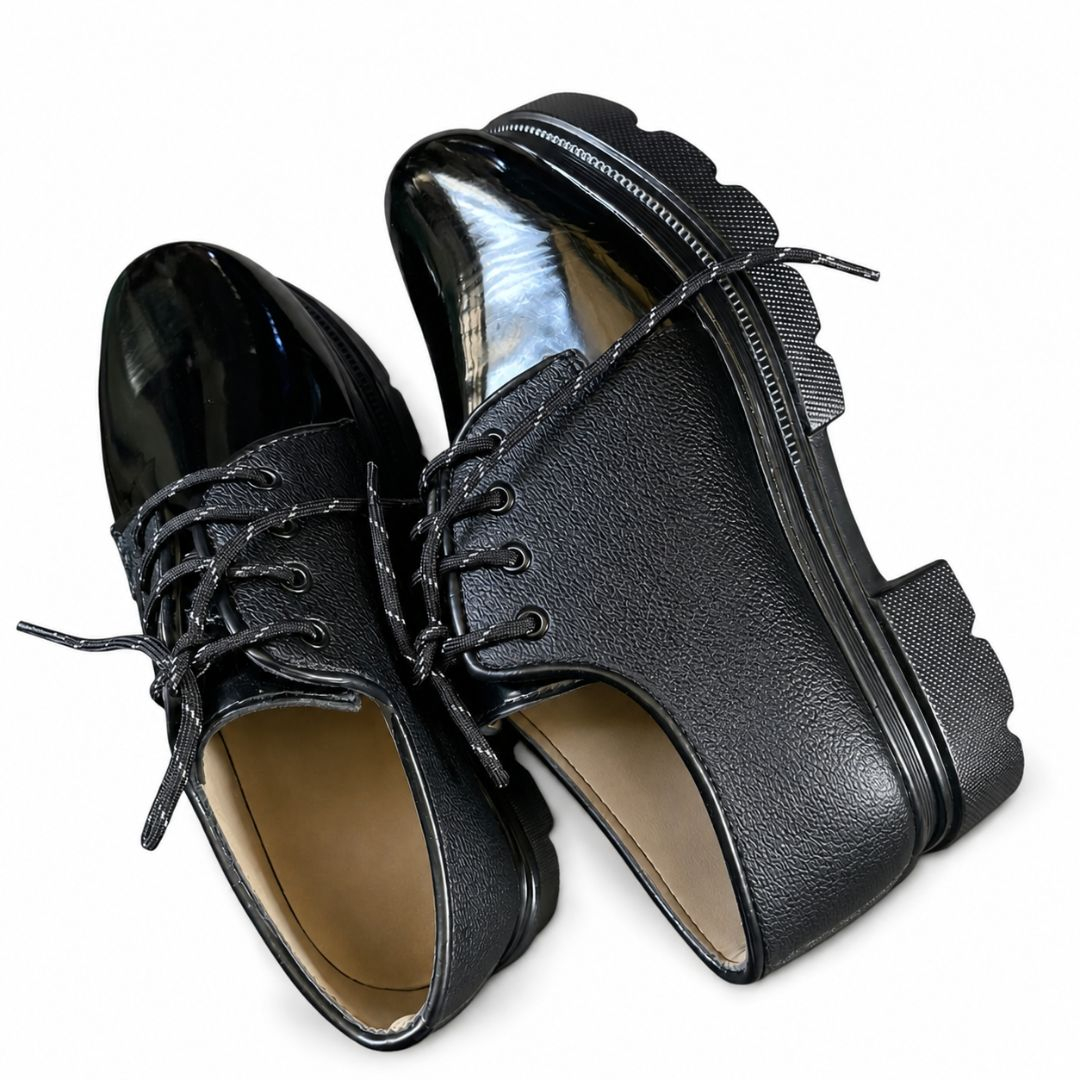 Mens Black Glossy Lace Up Casual Dress Shoes
