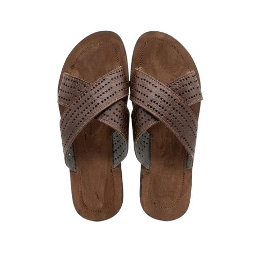 Brown Perforated CrossStrap Casual Slides