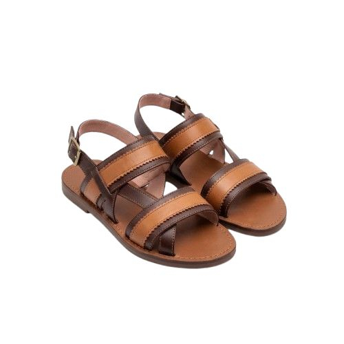 Two Tone Brown Faux Leather Slingback Sandals