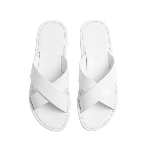 Quality Men white Cross Strap Flat Slippers