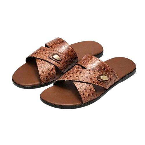 Premium Brown Exotic Print Crossover Slide Sandals