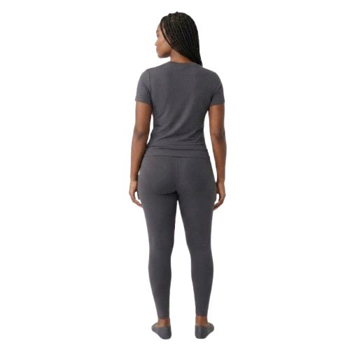 Two Piece Gray Outfit with Short Sleeve Top and HighWaisted Leggings