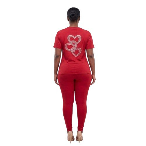Red Heart Print Two Piece Set Oversized Tee & Leggings Outfit