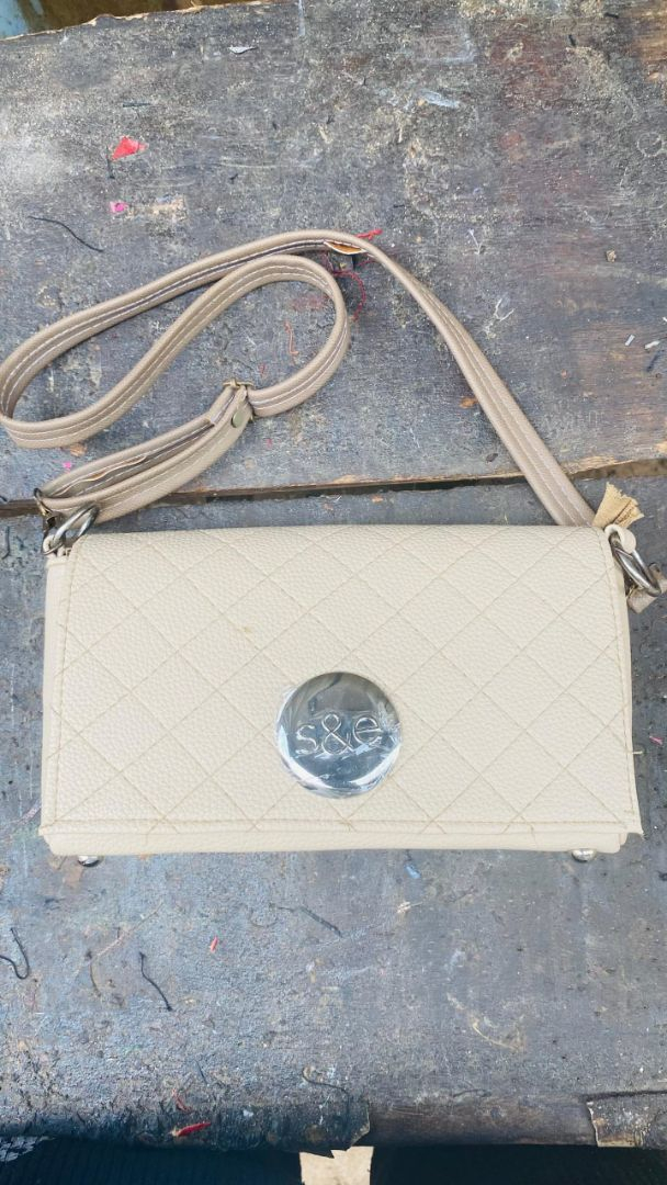 Textured Faux Leather Flap Crossbody  Cream Beige